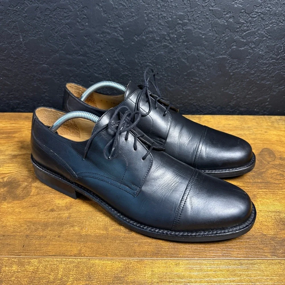 Johnston & Murphy Italy Black Leather Cap Toe Derby Dress Shoes Mens 10.5 M